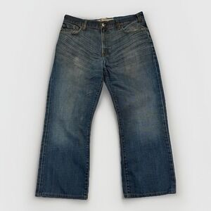 Vintage Y2K GAP Straight Fit Jeans Mens Sz 36 Blue Distressed Whiskered Denim